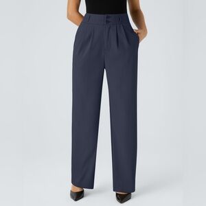 Halara High Waisted Zipper Pocket Shirred Straight Leg Work Pants